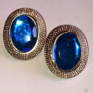 Elegant Blue and Gold Tone Retro Boho Vintage Earrings